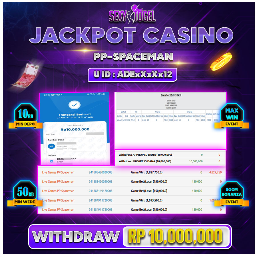 SEXYTOGEL JACKPOT CASINO=PP-SPACEMAN Rp.10.000.000.,-LUNAS